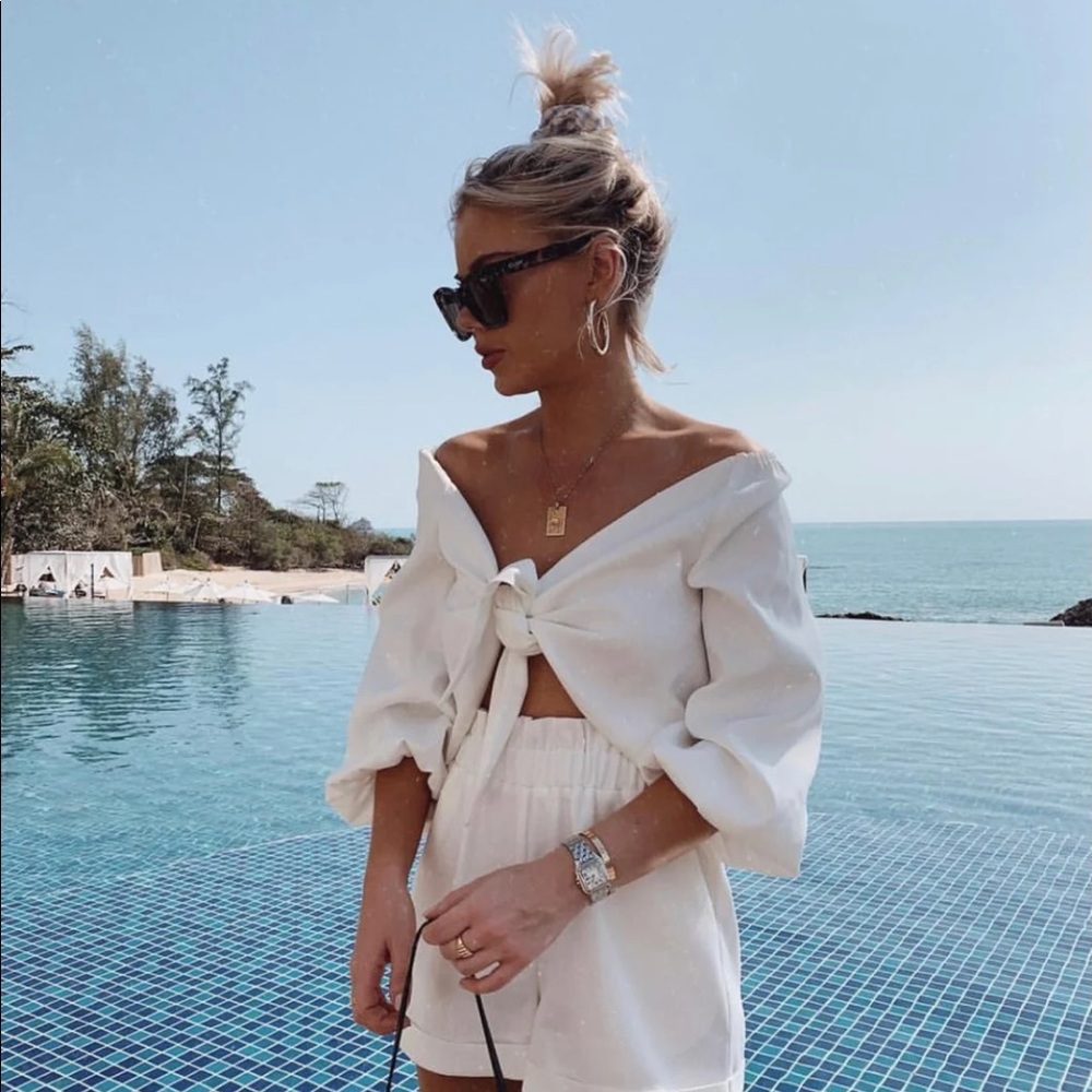 Laura Jade Stone white front tie cropped blouse